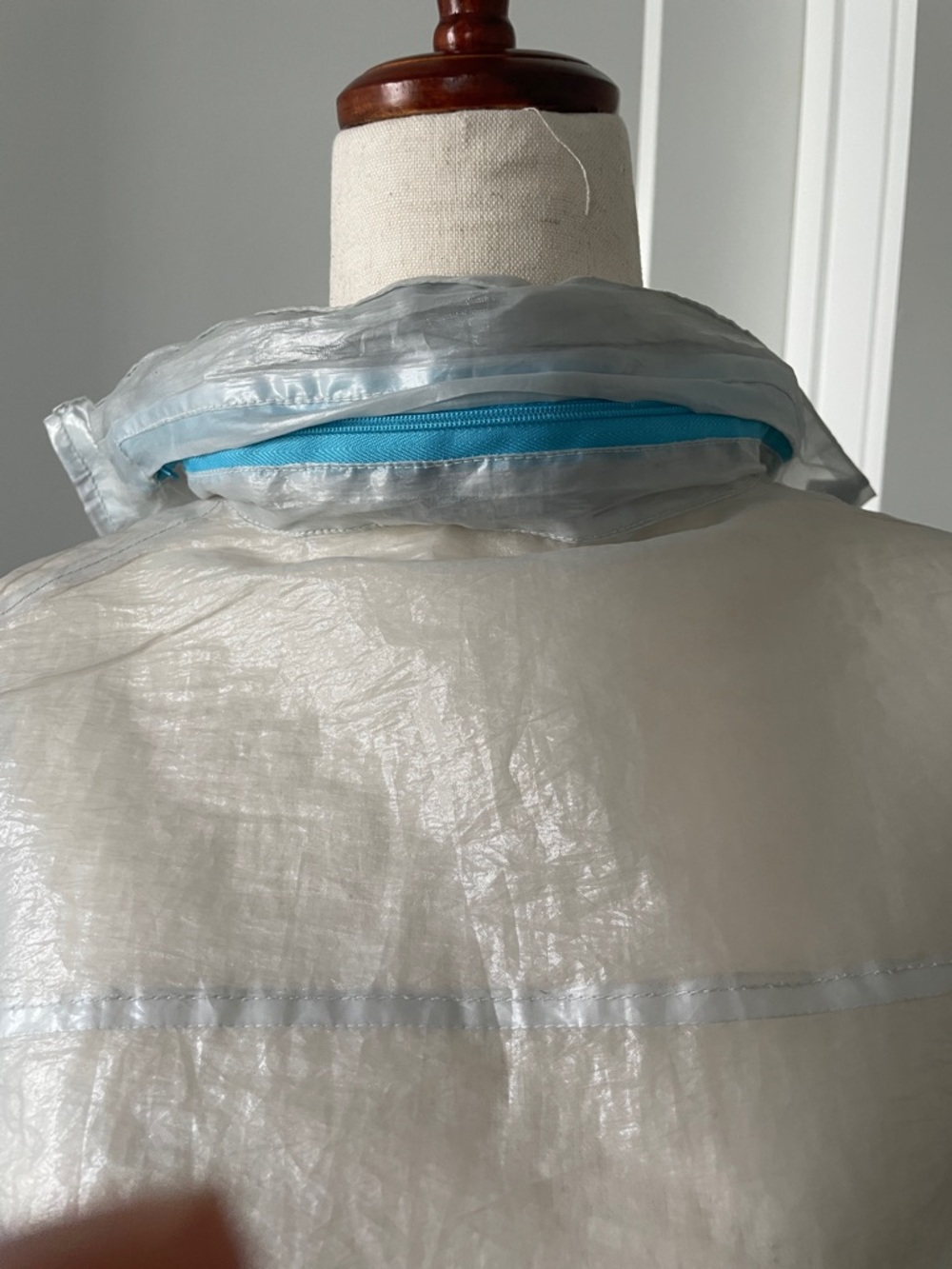 Todd Oldham Sheer Iridescent Zip Bomber Jacket - Bluish White with Blue Trim - Picture 7 of 8
